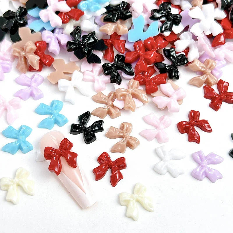50pcs 3D Aurora Clear Resin Bow Nail Art Charms Cute Butterfly Glitter Nails Decoration Supplies Jewelry Accessories DIY