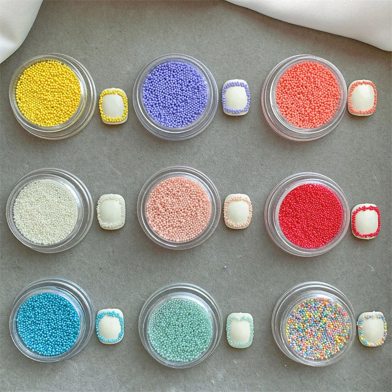 Macaron Bubble Beads Nail Rhinestones 9 Colors Kawaii 3D Resin Round Candy Mini Caviar Beads Nails Charms Manicure Decorations