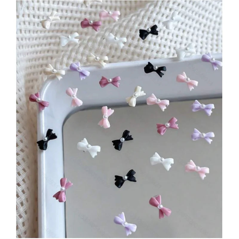 Mini Imitation Pearl Bow Nail Art Accessories Multi Colors Sweet and Cute Bow Decorative Nail Charms Supplies DIY Manicure Tools