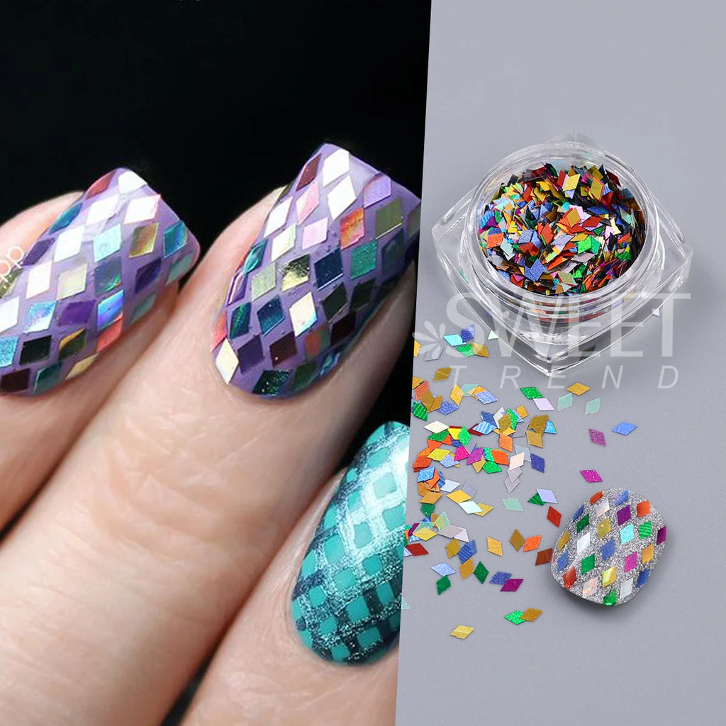 3pcs Rhombic Nail Glitter Flakes Laser Silvery Diamond Shape Sequins For Nails AB Colorful Chunky Sparkly DIY Manicure Accessory