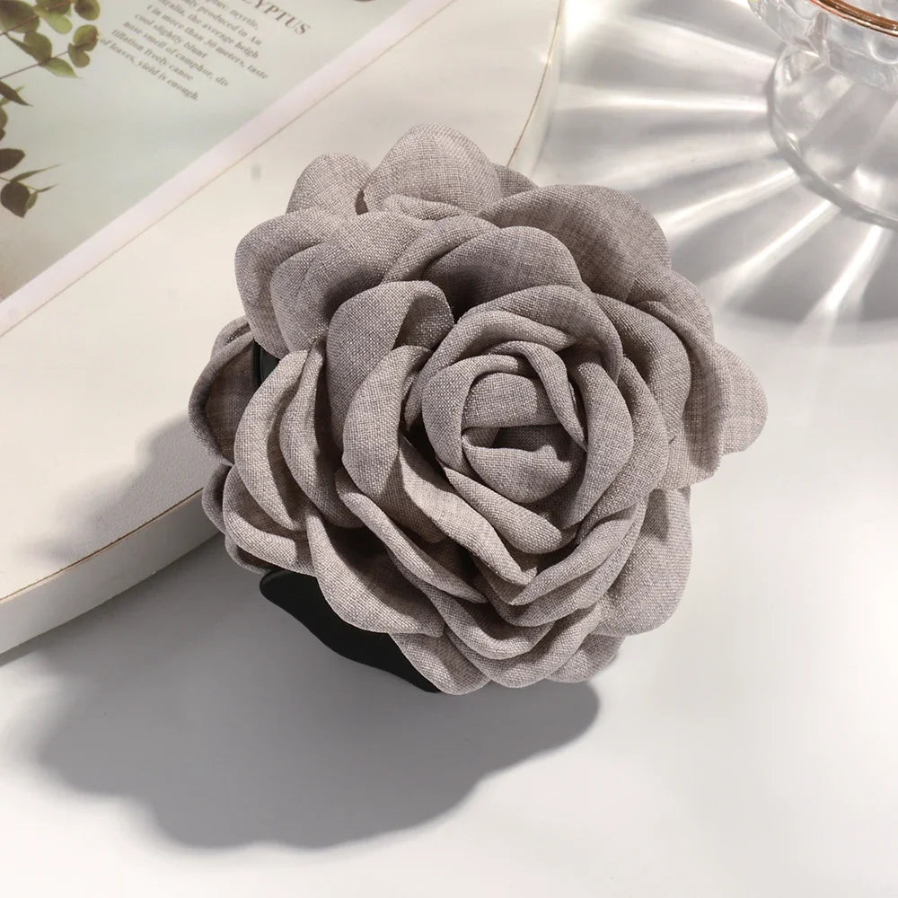 16 Colors Sweat Medium Size Cotton Fabric Rose Flower Hair Claw Clips for Women Korean Ctach Shark Clamp Hair Accessories 2024