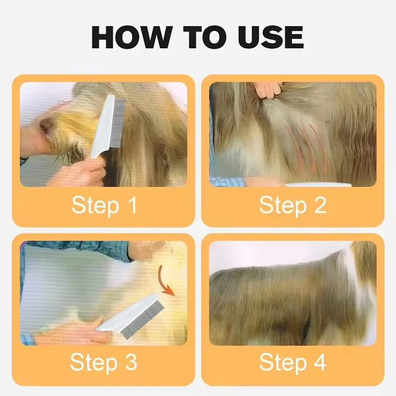 Flea Comb For Dog Cat Stainless Steel Dense Teeth Hair Remover Brush Portable Universal Pet Grooming Cleaning Comb