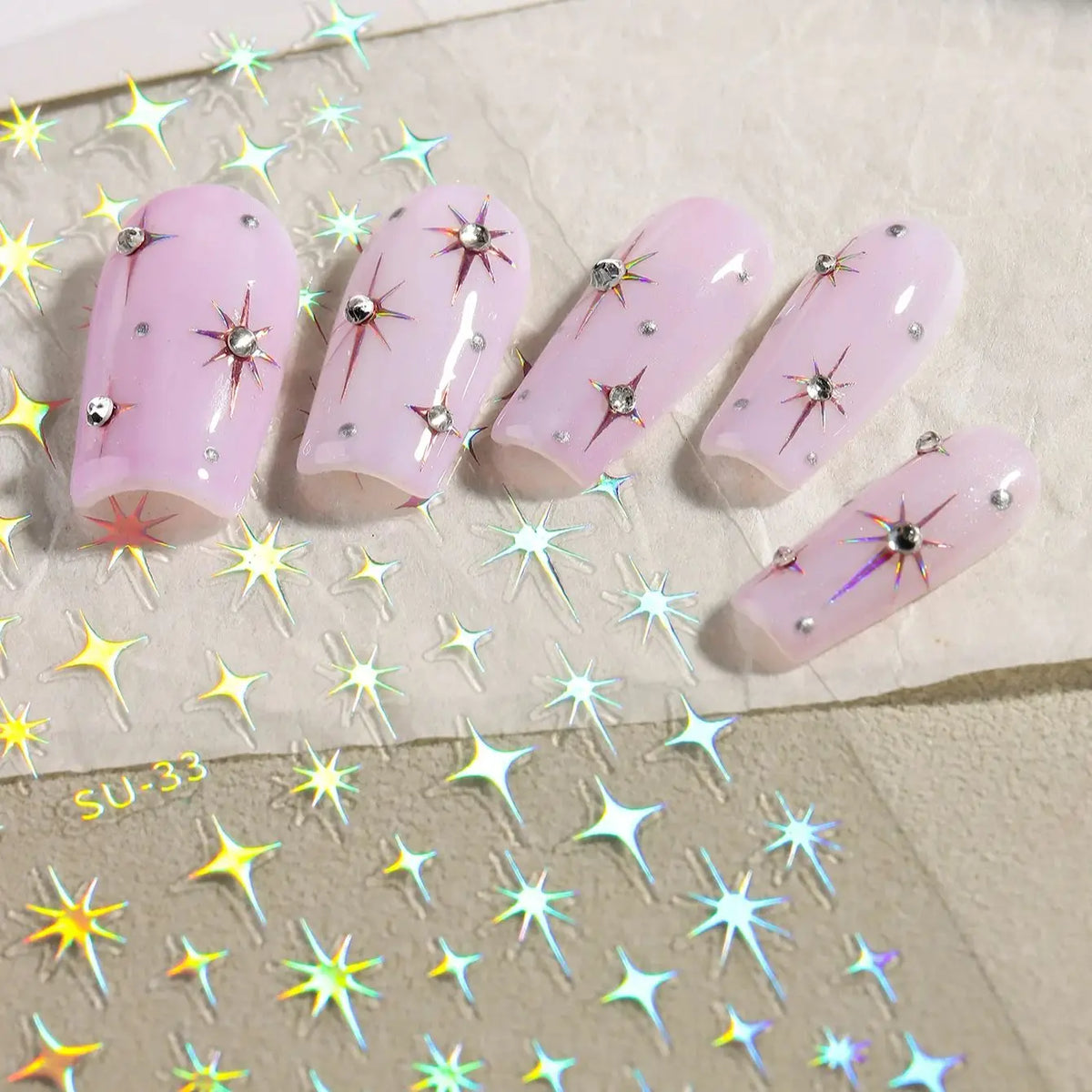 3D Metal Silver Starlight Nail Art Stickers Shiny 3D Laser Star Nail Decals 8*10cm Self-Adhesive Starlights Nail Supplies
