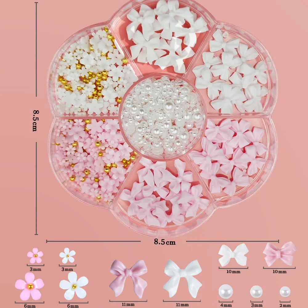 7Grids 3D Mixed Bow Flower Nail Art Charms Alloy Butterfly,Imitation Pearl,Steel Bead Nail Rhinestone Y2K Manicure DIY Accessory