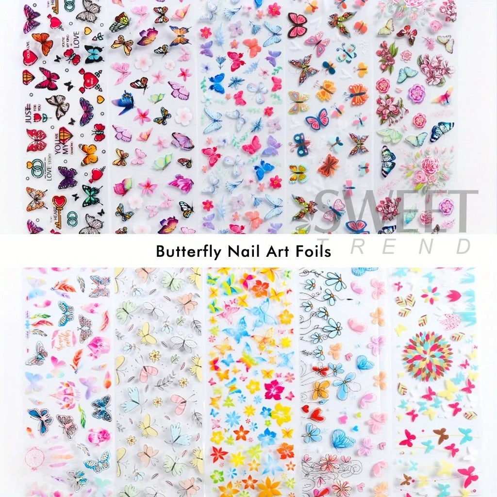 2 Pack Painting Rose Flower Nail Art Foil Butterfly Hibiscus Design Elegant Printing Sticker Elegant Lady Manicure Transfer Tips