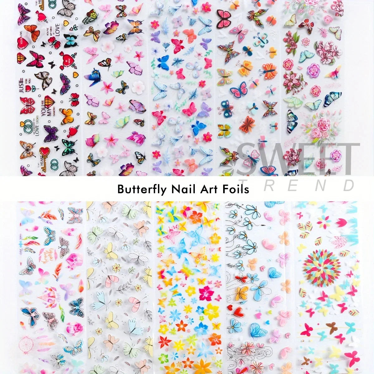 2 Pack Painting Rose Flower Nail Art Foil Butterfly Hibiscus Design Elegant Printing Sticker Elegant Lady Manicure Transfer Tips