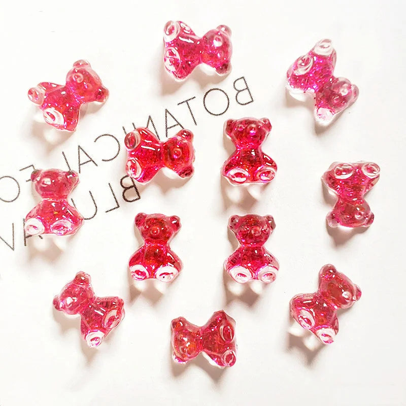 10pcs Pink Bear Nail Art Charms 3D Cute Cartoon 9 Colors Resin Bear Nail Jewelry Ornament DIY Kawaii Manicure Nail Accessories