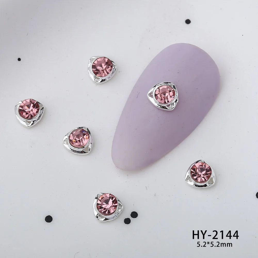 10Pcs Pink Alloy Collection Nail Art Charm 3D Shiny Diamond Crystal Gem Sliver Metal Nail Ornament DIY Exquisite Nail Decoration