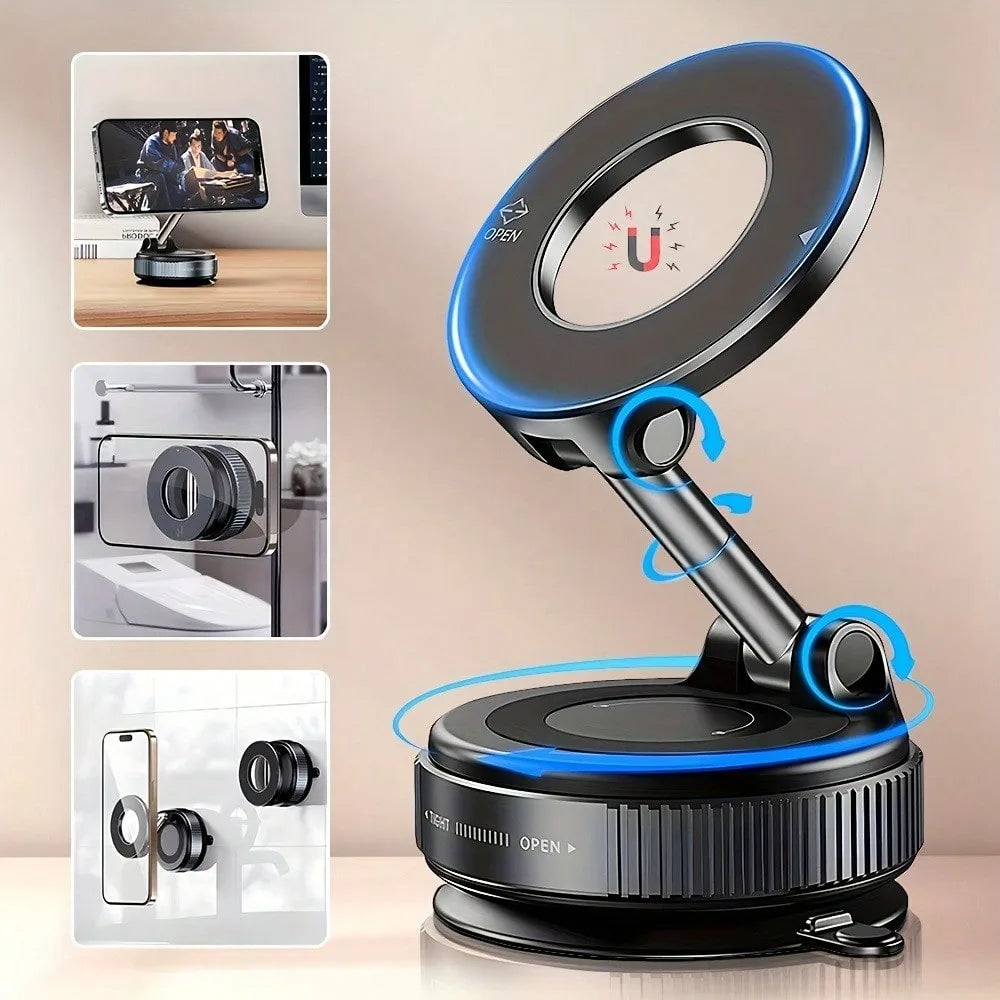 360° Adjustable Magnetic Vacuum Suction Cup Phone Mount for MagSafe Pocket-Size Foldable for Mirrors Cars Gyms Smooth Surface
