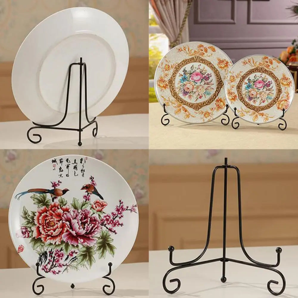 Art Bowl Picture Frame Photo Pedestal Easel Black Iron Display Stand Plate Rack