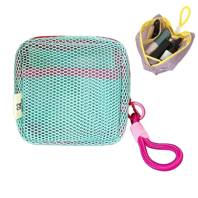 Stylish Square Mesh Zipper Storage Pouch For Cosmetics Keys Coins Stationery Ideal As Cute Gifts