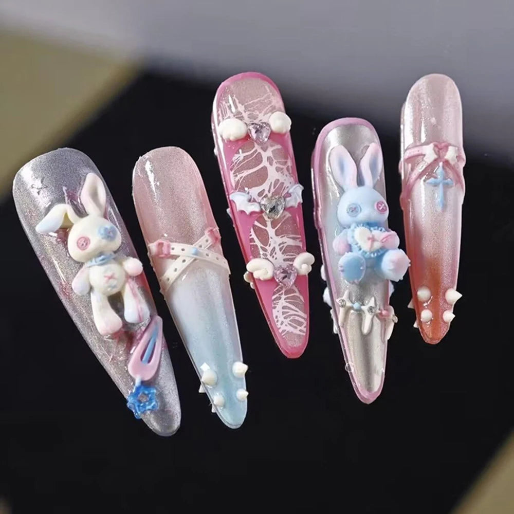 3D Rabbit Punk Sweet Nail Mold Funny Bow Heart Cute Manicure Mold for DIY Charms Transparent Tools Home Y2K Nail Decoratrion