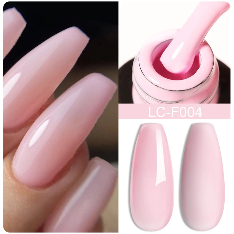 LILYCUTE Milky White Gold Sequins Quick Extension Rubber Base Gel Nail Polish Glitter Extend Construct Hard Gel Nail Art Varnish