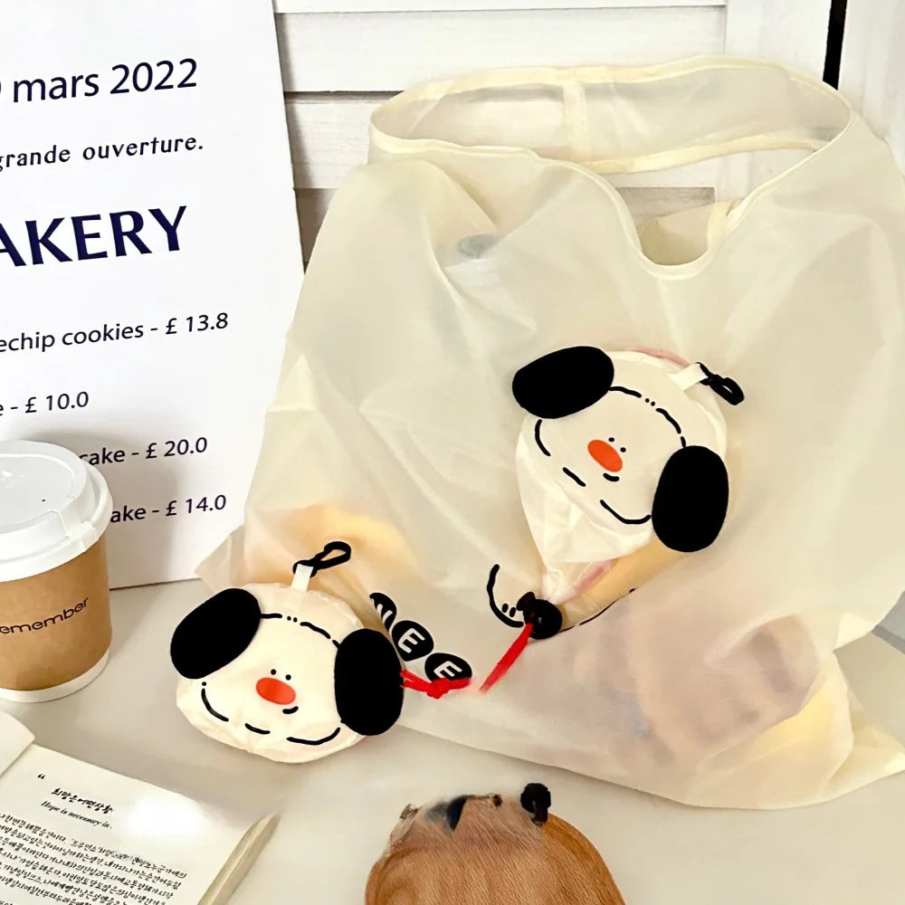 Cartoon Dog Shopping Bag Foldable Portable Large Capacity Eco-friendly Bag Durable for Grocery Shopping Handheld
