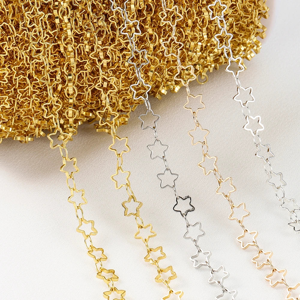 1Meter 5mm Hollow Star Copper Chains Link Handmade DIY Necklace Bracelet Anklets Jewelry Making Supplies