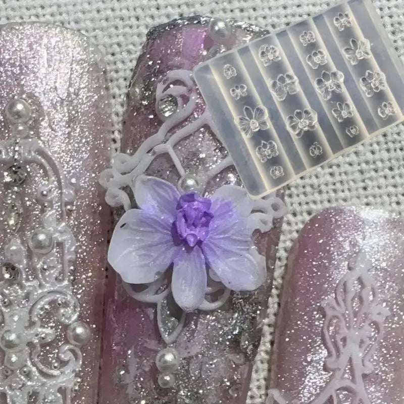 Z. 3D Phalaenopsis Flower Silicone Nail Mold DIY Sweet Butterfly Orchid Design Manicure Template Carving Nail Art Mold Tools