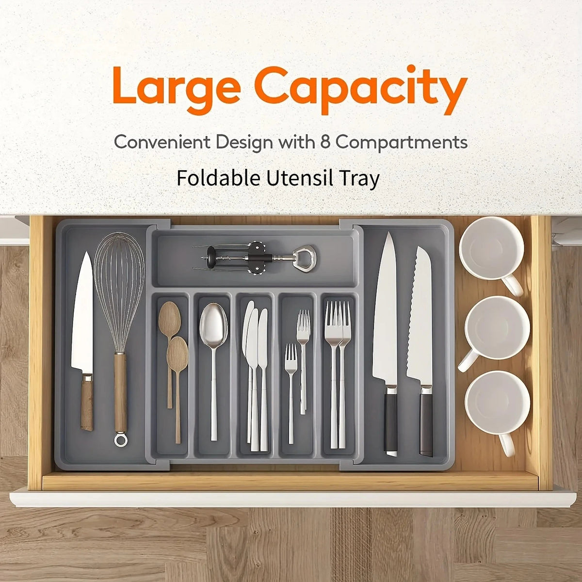 UpgradedAdjustable Plastic Cutlery Drawer Organizer Divided Storage Tray Space Saving Holder for Kitchen Knives Spoons Tableware