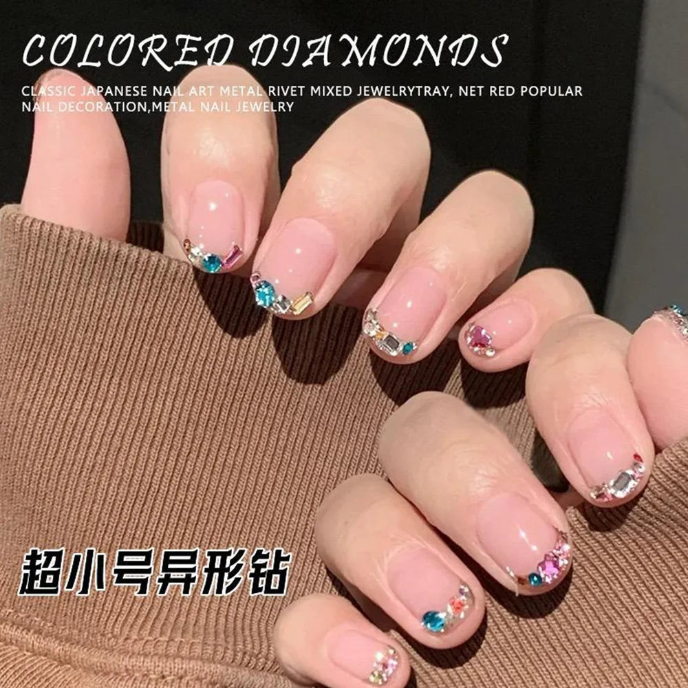 100pc Shiny Mini Resin Nail Art Flat Bottomed Diamond Mixed Colors Irregular Shape Nail Rhinestones Charms Decorations Supplies