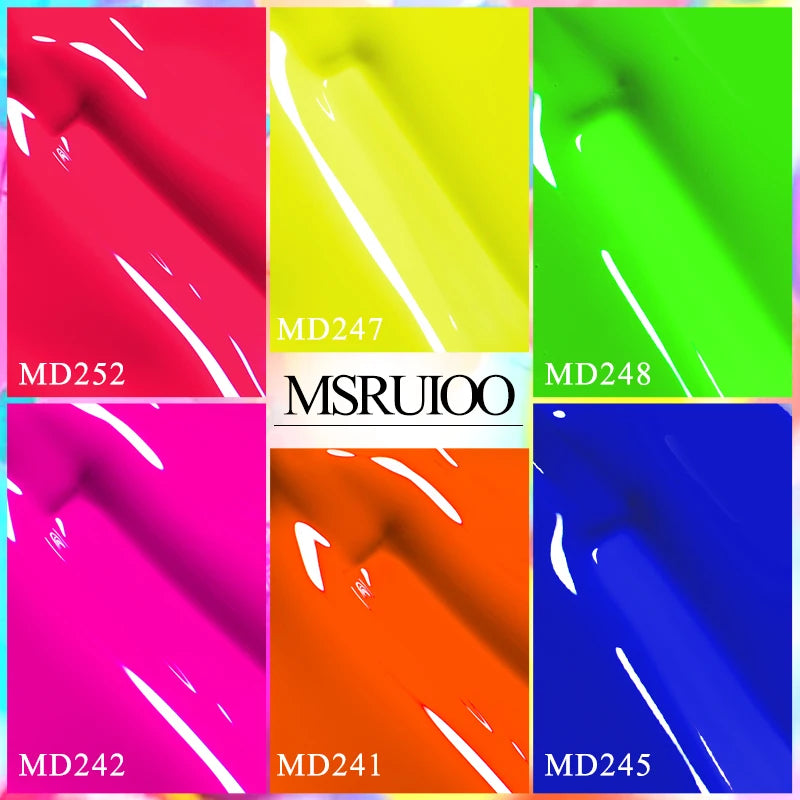 MSRUIOO 3Pcs/Set Fluorescent Gel Nail Polish Set Neon Sparkly Bright Pink Red Greern Orange Soak Off UV Gel Nail Art Varnish Set