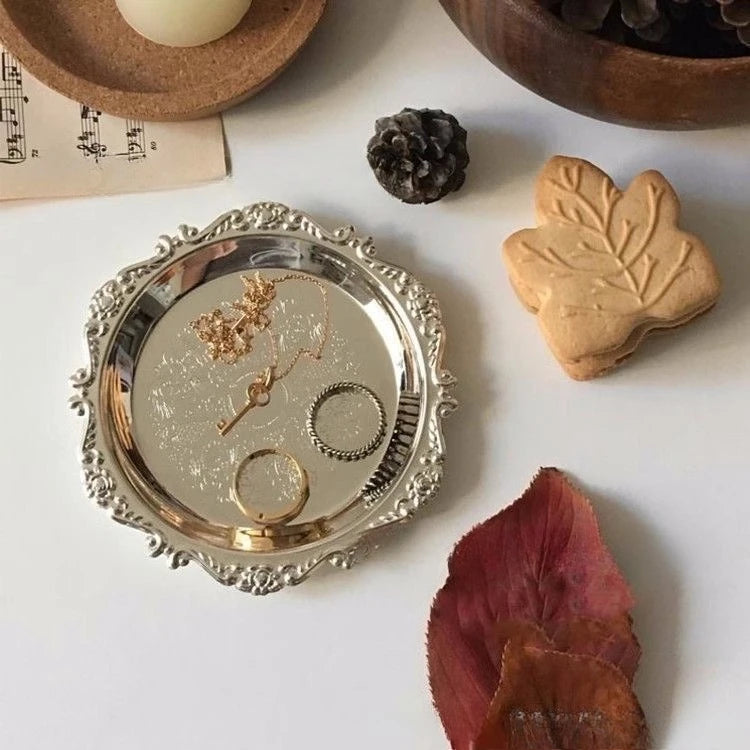 Retro Luxury Silver Trays Plates Cake Dessert Tray High Tea Snack Fruit Dish Jewelry Storage Tabletop Decor Home Hotel Supplies