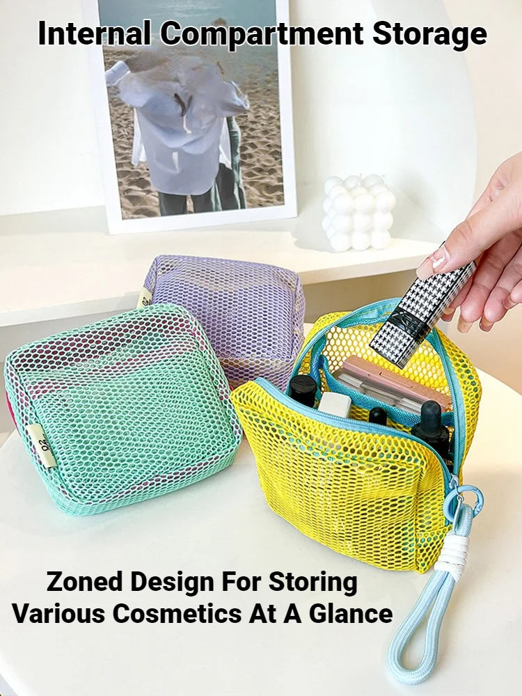 Stylish Square Mesh Zipper Storage Pouch For Cosmetics Keys Coins Stationery Ideal As Cute Gifts