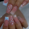 24 pieces of gentle nude long press-on nails (square shape), paired with 1 piece of jelly glue and 1 nail file
