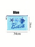 Blue Mesh Beach Pouch, Transparent Waterproof Zipper Travel Toiletry Bag for Women Swim Pool Vacation Organizer