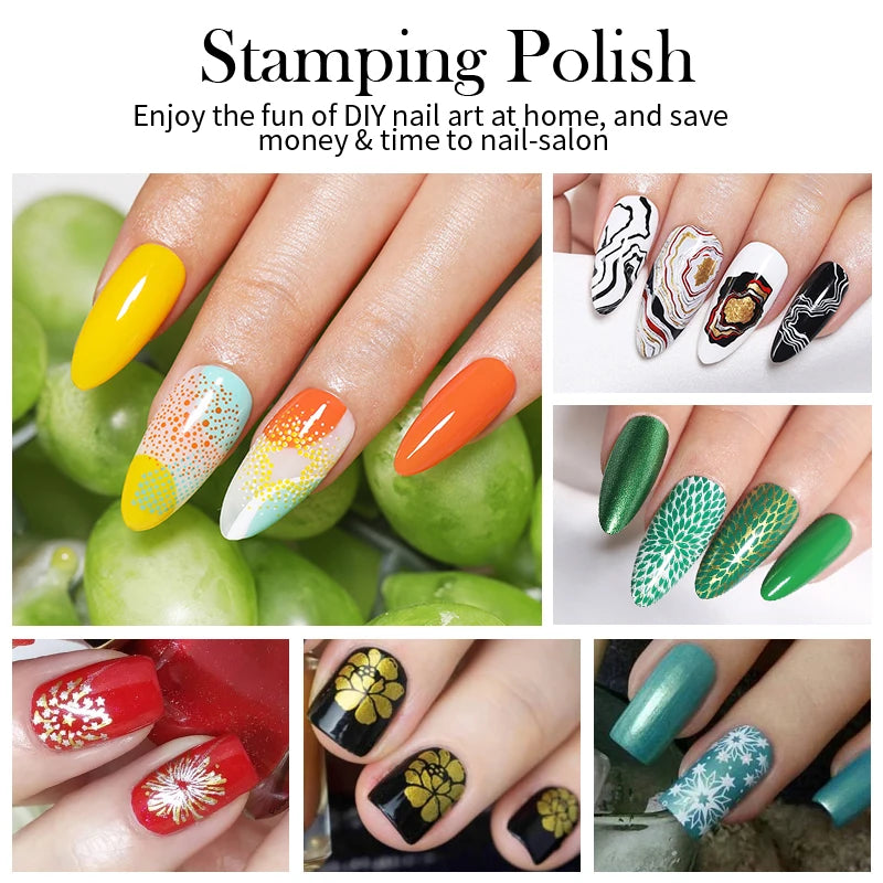 BORN PRETTY 10ml Nail Art Stamping Polish for Manicure Printing Design Black White Nail Art Varnish Need No Smudge Top Coat Oil
