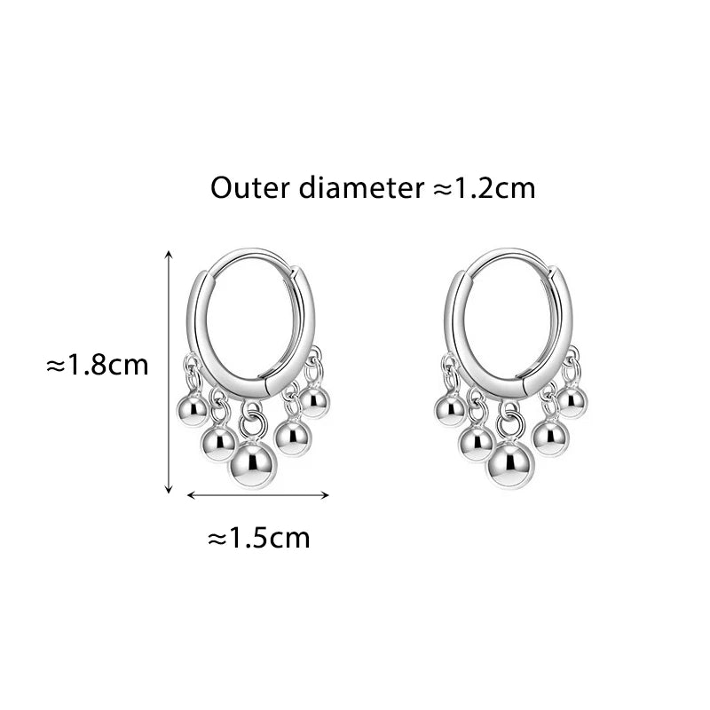 Silver Color Trendy Round Bead Tassel Hoop Earrings for Fashion Women Fashion Jewelry Light Luxury Accessories