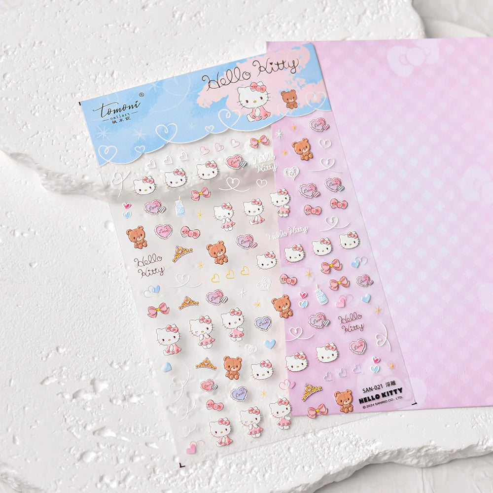 Embossed Sanrio Series Nail Stickers My Melody Hello Kitty Self-Adhesive Nail Parts Long-Lasting Colors Kuromi Nail Accessories