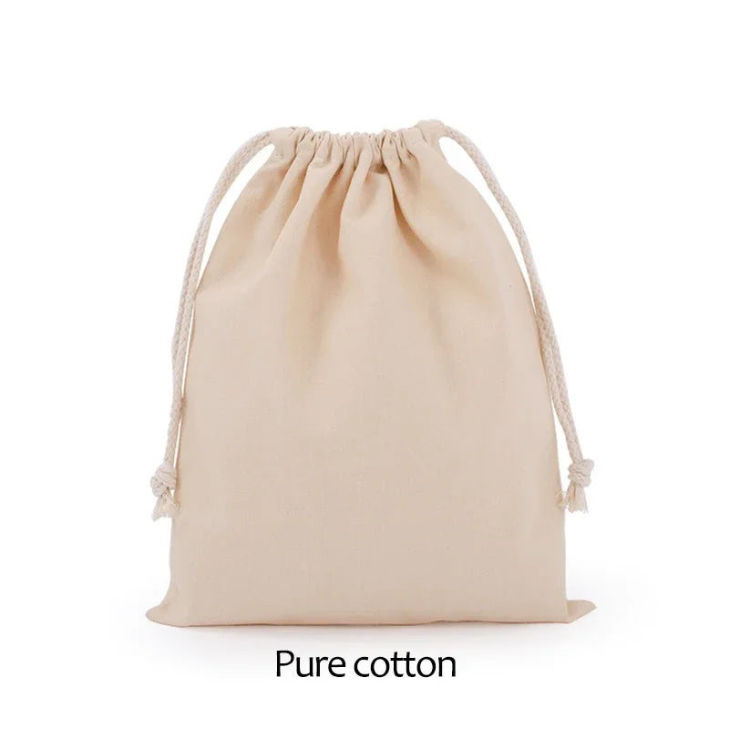 Cotton Cloth Gift Packaging Bag Drawstring Storage Bags White Canvas Bags for Candy Reusable Pouch Home Sundries Organize Sacks