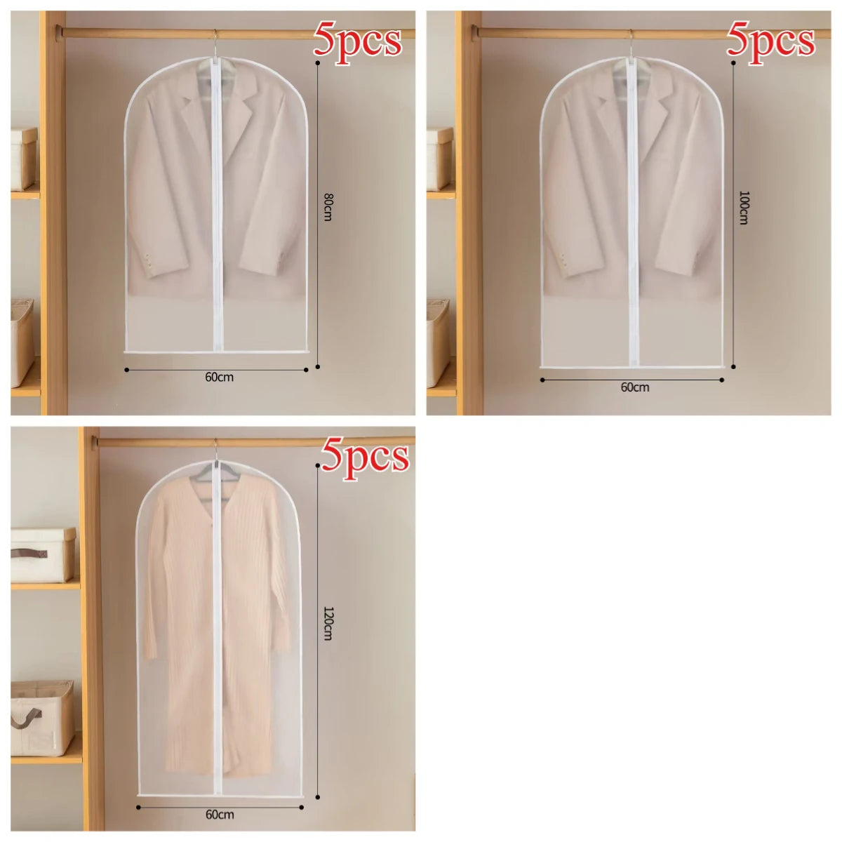 Clear Garment Bags for Hanging Clothes, Suit Bags for Closet Storage, Plastic Dustproof Suit Cover Bags, Clothes Bag with Zipper