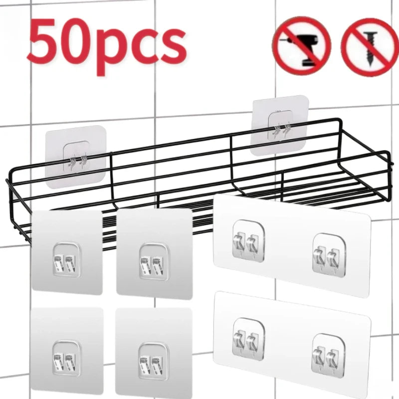 Single and Double Hook Self Adhesive Wall Hooks Transparent Traceless Waterproof Storage Hanging Hangers for Kitchen Bathroom