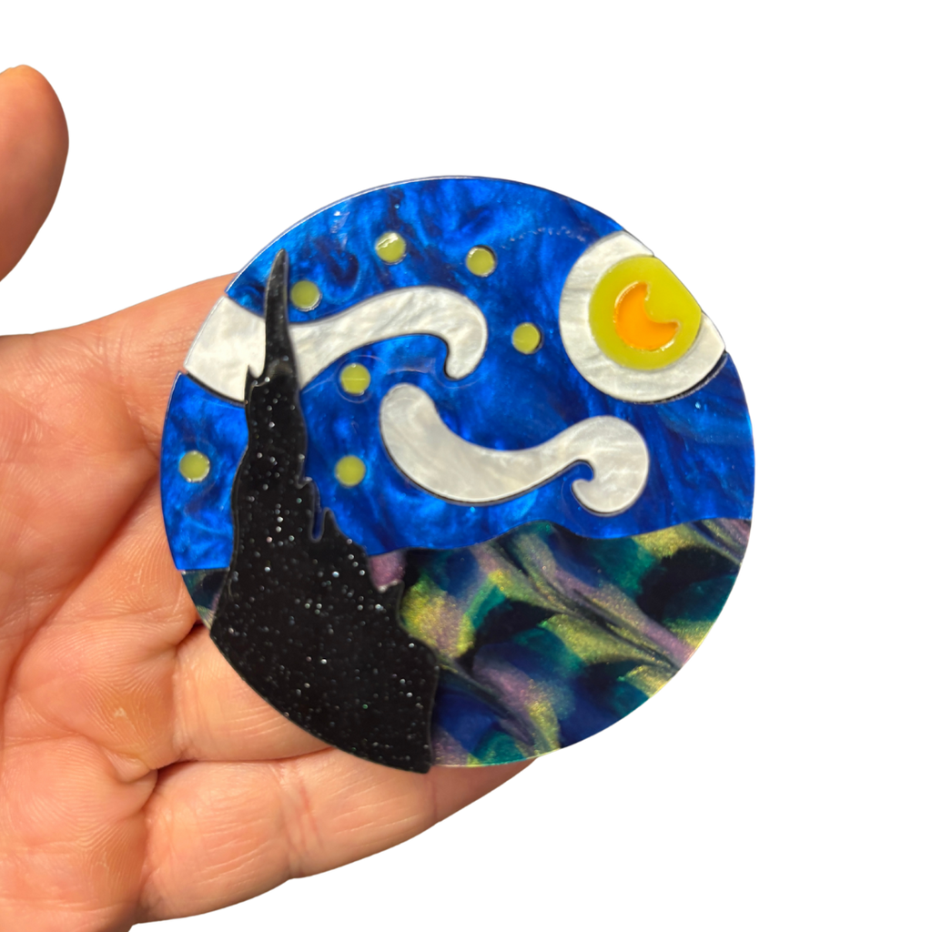 Starry Night Van Gogh Inspired Acetate Large Format Pin Brooch