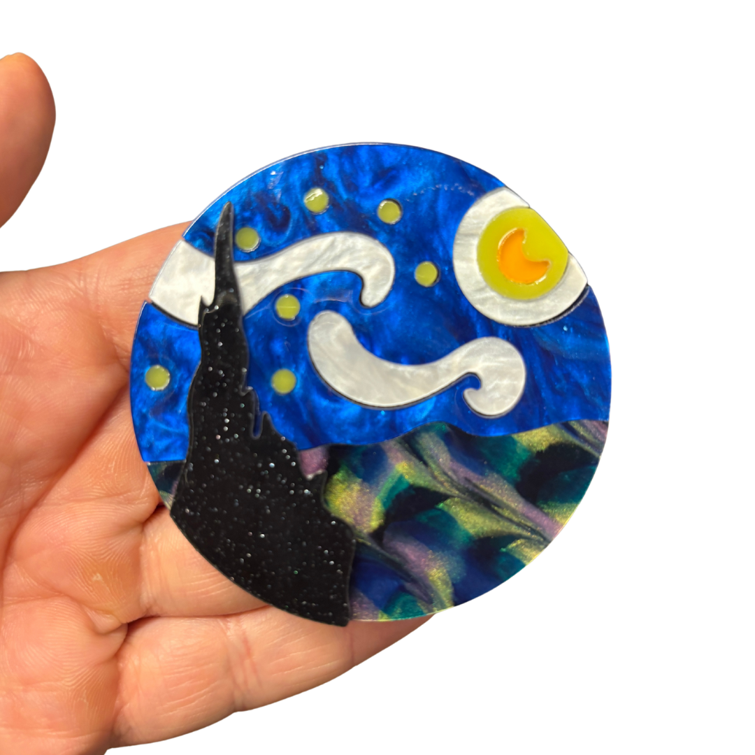 Starry Night Van Gogh Inspired Acetate Large Format Pin Brooch