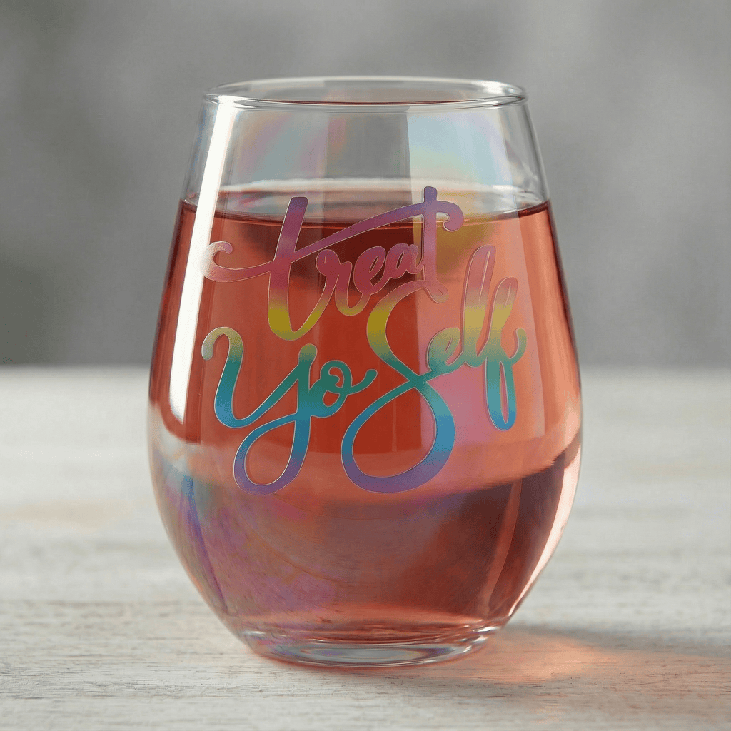 Treat Yo Self Jumbo Stemless Wine Glass in Rainbow Colors | 30 Oz. | Holds an Entire Bottle of Wine