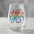 Treat Yo Self Jumbo Stemless Wine Glass in Rainbow Colors | 30 Oz. | Holds an Entire Bottle of Wine