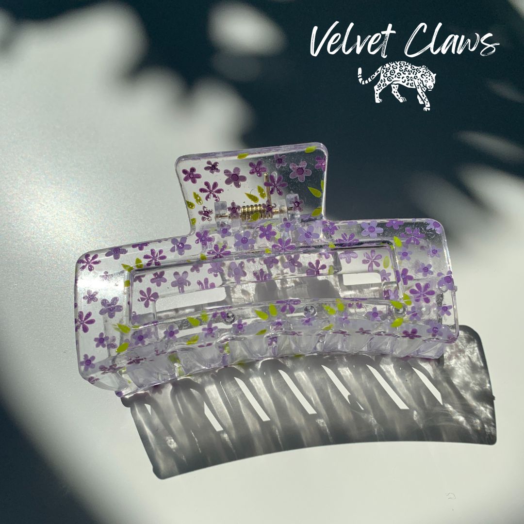 Velvet Claws Hair Clip | The Crystal in Purple Blossoms Hair Claw