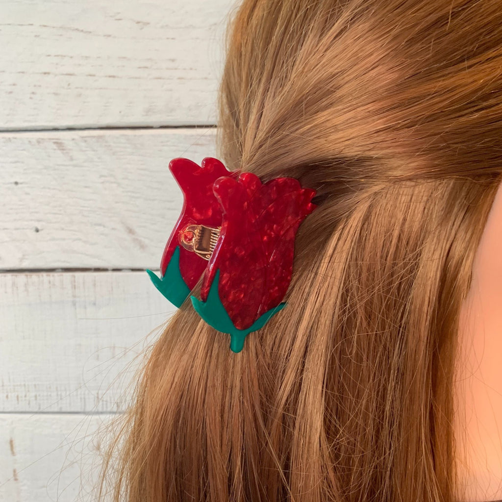 Velvet Claws Small Hair Clip | Red Rosebud Hair Claw