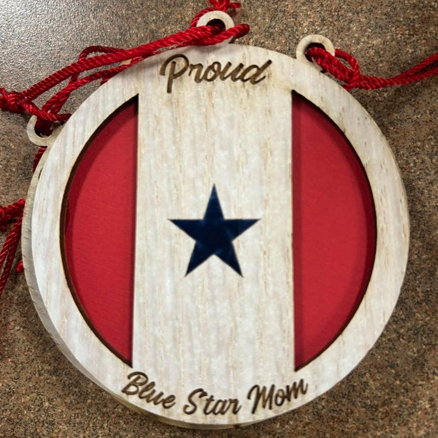 Blue Star Mom Ornament - Whitewash Wood Ornament