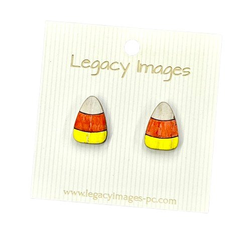 Candy Corn Earrings - Wood Stud Earrings