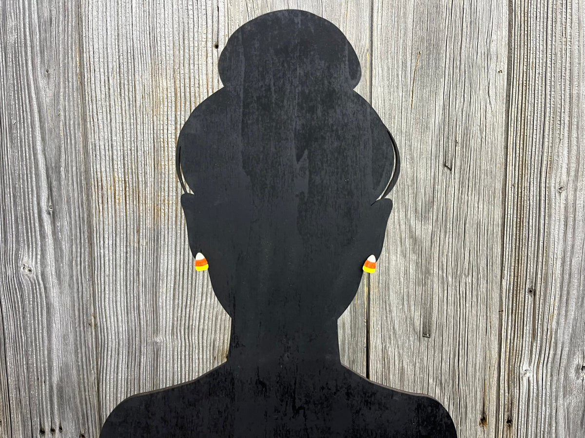 Candy Corn Earrings - Wood Stud Earrings