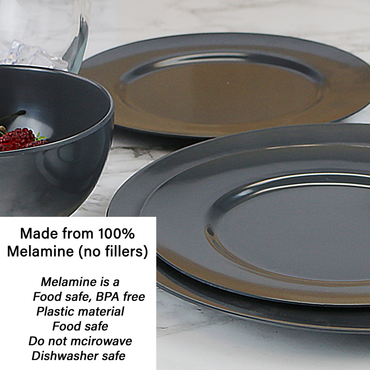 12pc Melamine Dinner Set, Charcoal