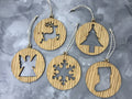 Christmas Ornament Set of 5 - Tree, Reindeer, Stocking, Snowflake, Angel