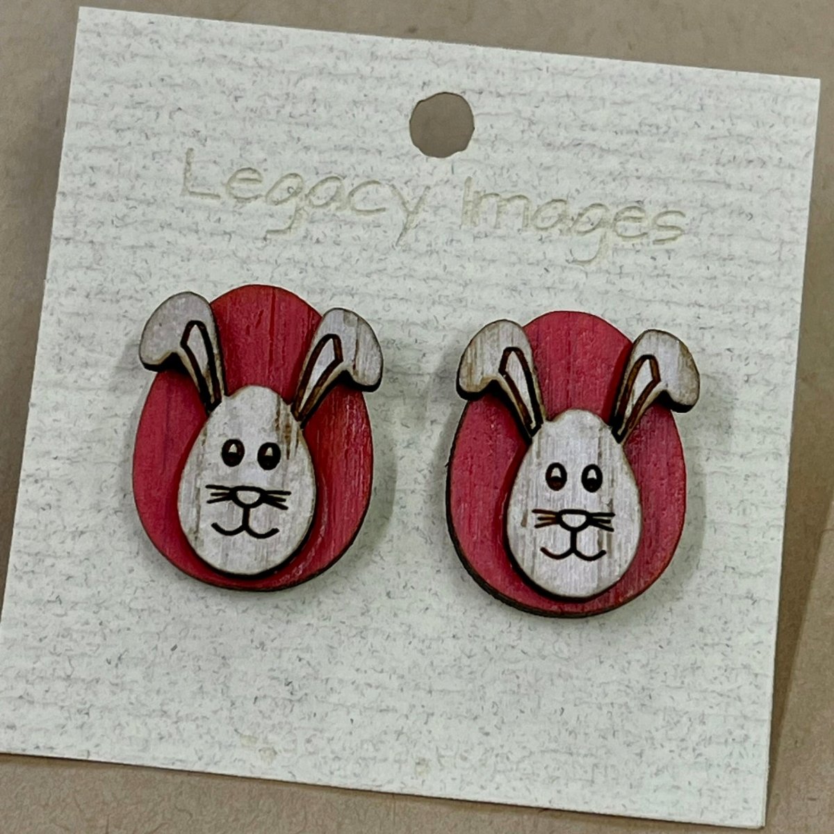 Easter Bunny Earrings - Wood Studs