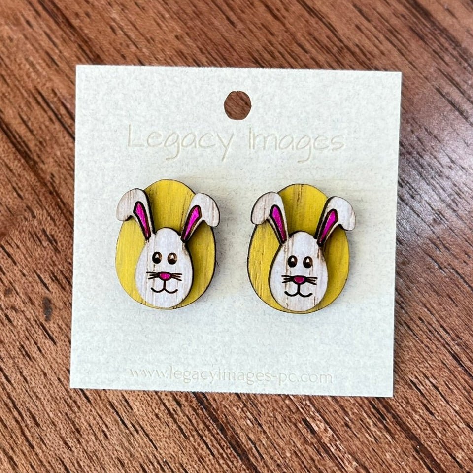 Easter Bunny Earrings - Wood Studs
