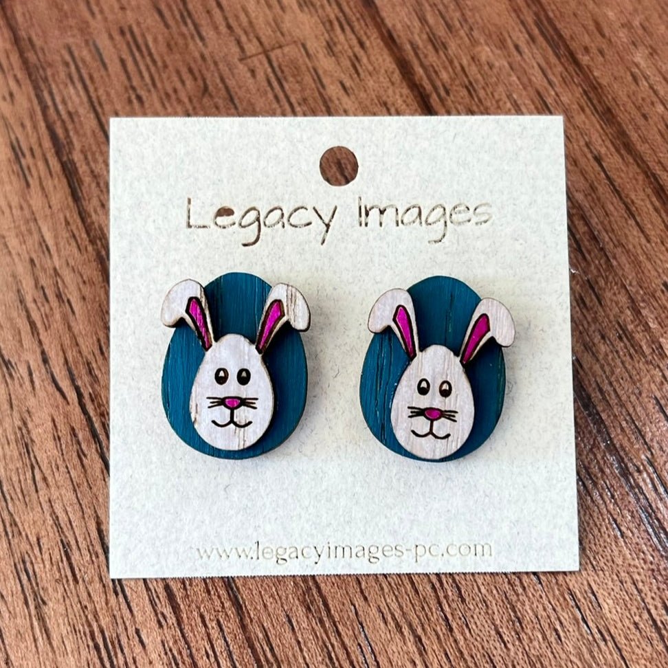 Easter Bunny Earrings - Wood Studs