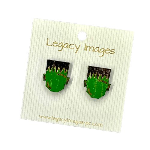 Frankenstein Earrings - Wood Stud Earrings