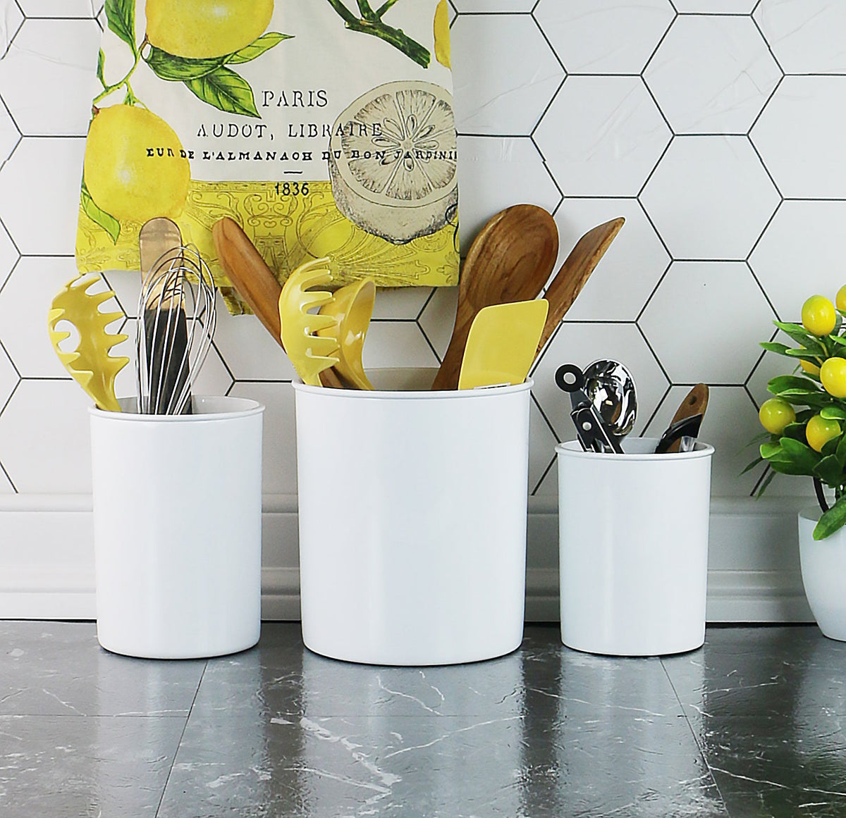 3pc Plastic Utensil Holders, White
