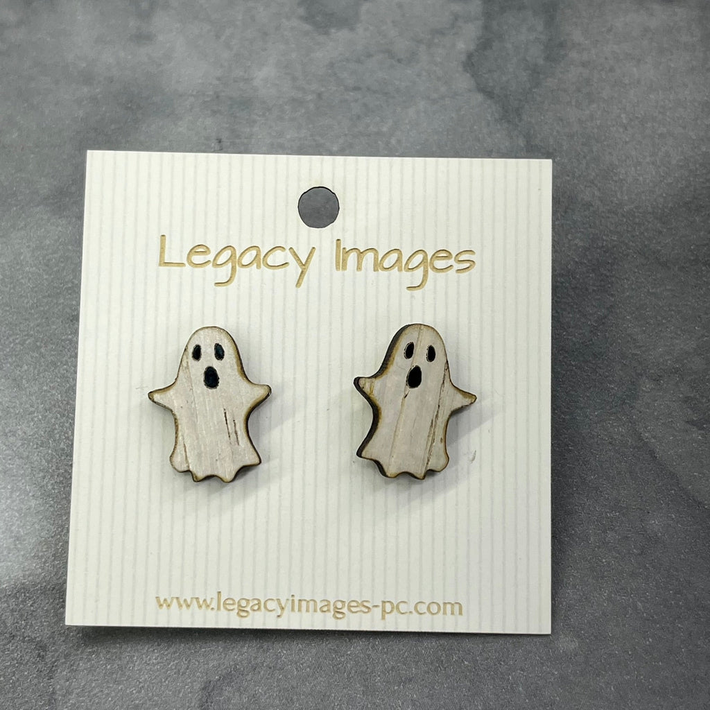 Ghost Earrings in White, Pink or Silver - Wood Stud Earrings